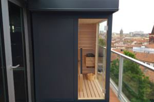 SAUNA IN LEGNO DI OKUME’ DA ESTERNO MOD.KAZAKISTAN