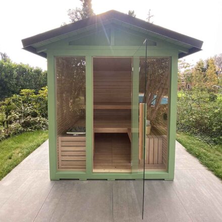 SAUNA DA ESTERNO CON TETTO A DUE PENDENZE