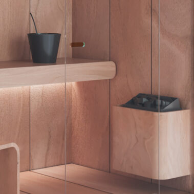 PARTICOLARI INTERNI SAUNA CON PARASTUFA TONDO