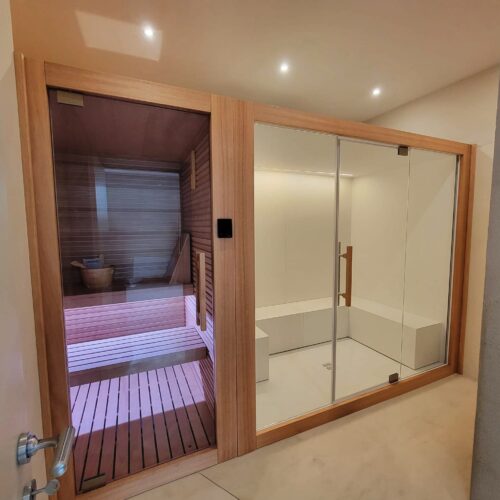 ALL INN SAUNA KAZAKISTAN E BAGNO TURCO MONOBLOCCO CON DUE CABINE: SAUNA E BAGNO TURCO CON DOCCIA EMOZIONALE