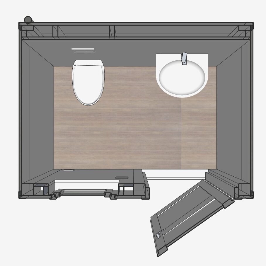 PIANTA CON PARETI BAGNO CM 200 X 150 CON WC E LAVABO